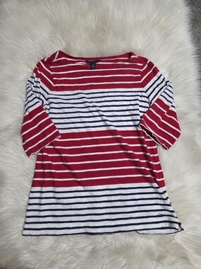 Tommy Hilfiger Red, White & Navy Striped Boatneck Tee